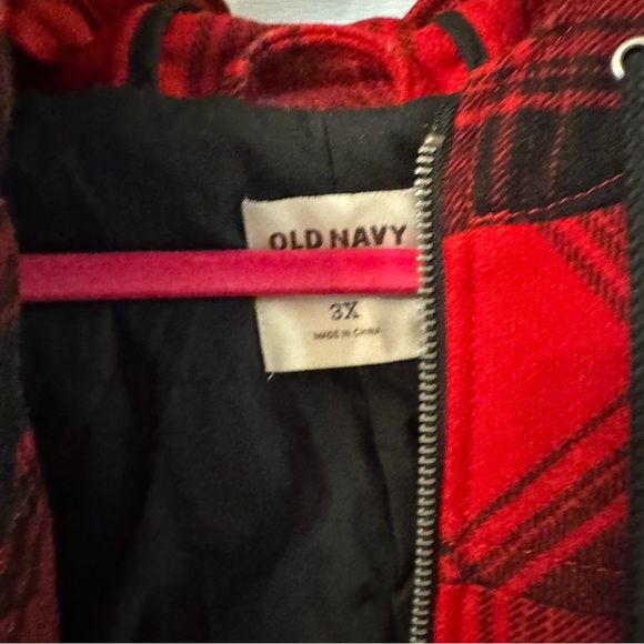 Old Navy 3x Red Hooded Plaid Jacket - Picture 7 of 9